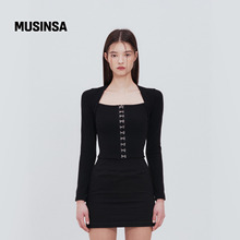 Not your rose韩国25秋冬方领前扣上衣显瘦设计感针织衫MUSINSA