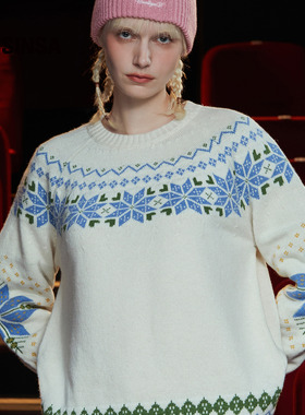 UNALLOYED韩国男女25秋季新款休闲菱形图案北欧针织衫MUSINSA