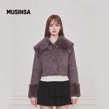 Not your rose韩国25冬季浅棕色毛绒翻领宽松双面皮革外套MUSINSA