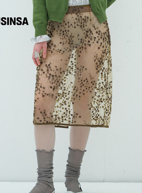 overdue flair韩国女士25秋冬花卉亮片裙波点网纱设计裙MUSINSA