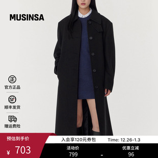 毛呢大衣外套 女士羊毛混纺长款 musinsa standard韩国25冬季