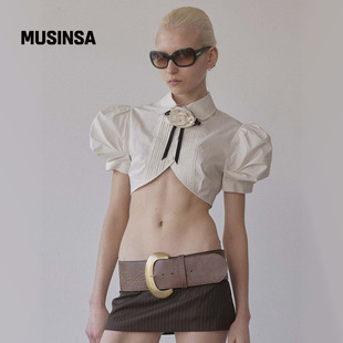 SCULPTOR韩国25秋冬白色立体花饰女露脐辣妹短款 MUSINSA 衬衫