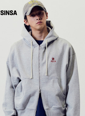 AECA韩国男女25秋季新款时尚休闲灰色四叶草连帽拉链卫衣MUSINSA