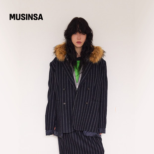 MUSINSA 情侣职业气质外套细条纹西装 GBYU韩国男女25秋季 新款