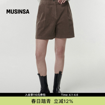 musinsa standard韩国春季女士轻盈舒适百搭单褶设计灯芯绒短裤