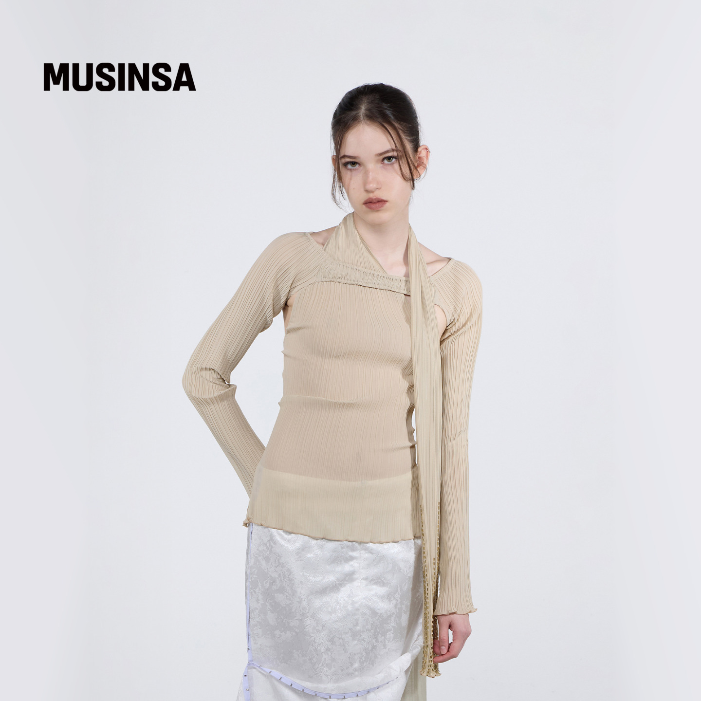 串珠围巾长袖上衣春秋复古设计感