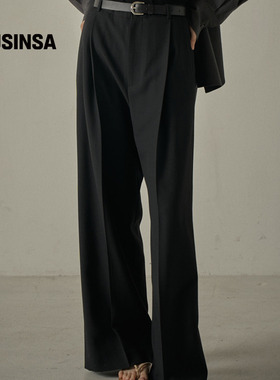 Facade Pattern韩国25冬季经典羊毛裤高垂感女黑色直筒裤MUSINSA