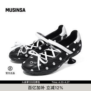 EMPTY BEHAVIOR韩国26夏季中跟圆头系带波点运动芭蕾鞋MUSINSA
