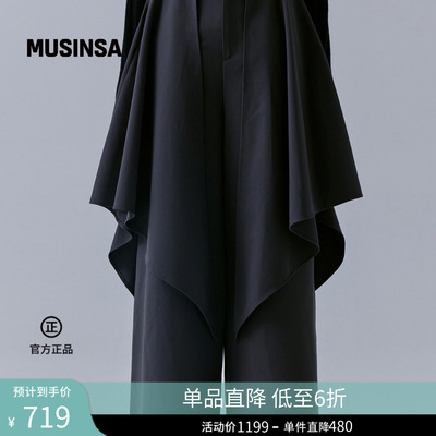 女士新款黑色运动阔腿长裤休闲裤
