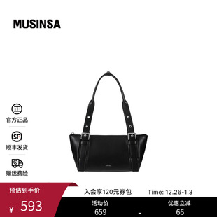 STAND 光面皮革宽肩带设计单肩帆船包包MUSINSA OIL韩国女士25冬季