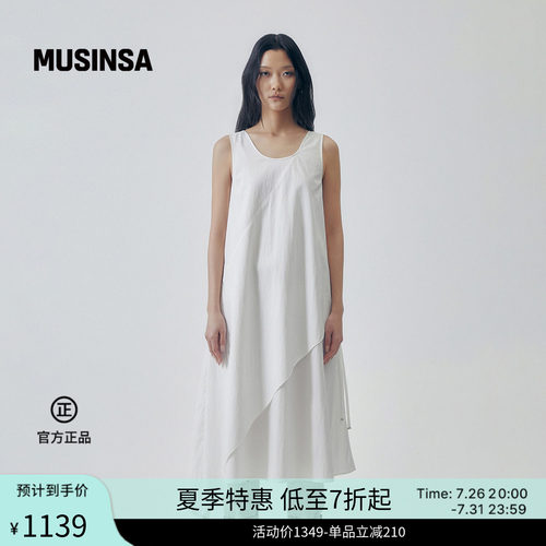 纯色不对称无袖连衣裙