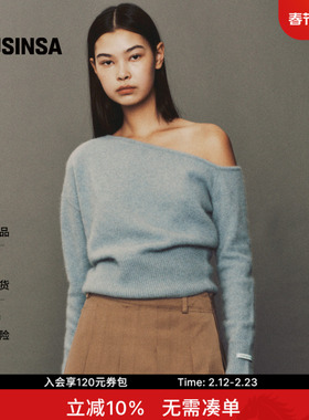 INSTANTFUNK韩国女士春季斜肩设计感不对称长袖针织衫MUSINSA