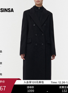musinsa standard韩国25秋冬女士复古百搭双排扣长大衣