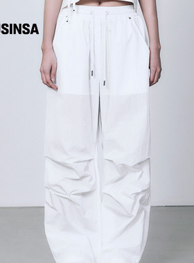 TREEMINGBIRD韩国男女同款25秋季黑色褶皱直筒长裤休闲裤MUSINSA