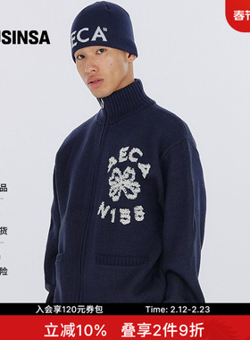 AECA韩国男女春季款新款情侣百搭上衣复古拉链针织毛衣MUSINSA