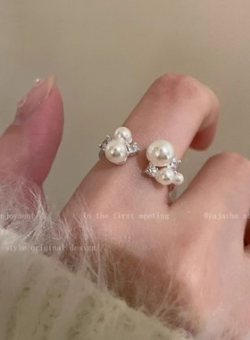 珍珠锆石开口戒指女款2026新款轻奢高级食指戒小众设计学生党指环