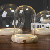 侧面开关发光玻璃罩透明展示盒人偶圣诞树积木手模桌面摆件手办