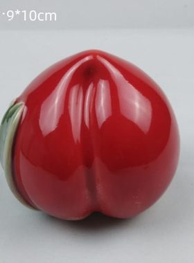 寿桃陶瓷工艺品摆件 石湾公仔 家居饰品客厅桌面摆设送礼红桃子