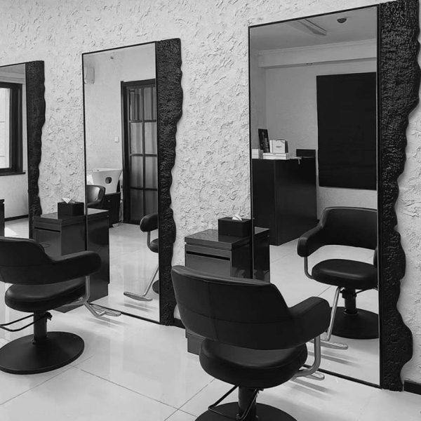 网红美发店镜子带灯不锈钢理发镜子发廊专用单双面落地式剪发镜台