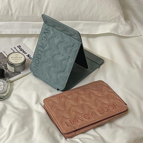 简约风桌面化妆学生宿舍办公室可立小梳妆便携台式折叠翻盖大镜子