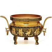 黄铜香炉摆件双耳莲花龙头炉家用室内线香炉三足香薰炉佛具用品