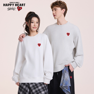 查尔斯桃心卫衣男2026新款情侣纯棉宽松户外运动上衣无帽圆领长袖