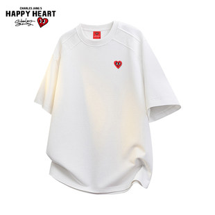 查尔斯桃心美式解构短袖t恤男夏季2026新款潮牌百搭落肩情侣上衣T