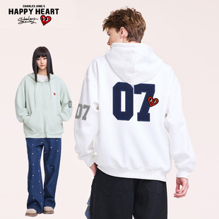查尔斯桃心 数字印花开衫卫衣男女同款长袖外套秋季宽松百搭休闲