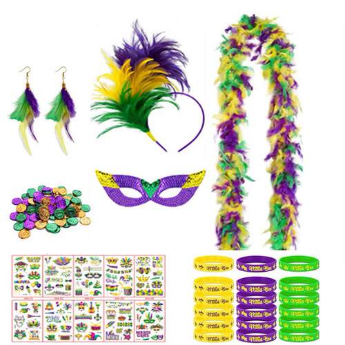 mardi gras狂欢节饰品三色亮片面具领结珠链套装狂欢节派对套装