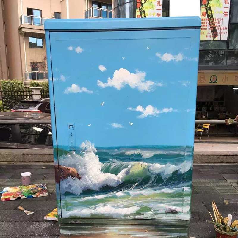 纯手绘油画电表箱系列油画美丽乡村学校宣传大型壁画