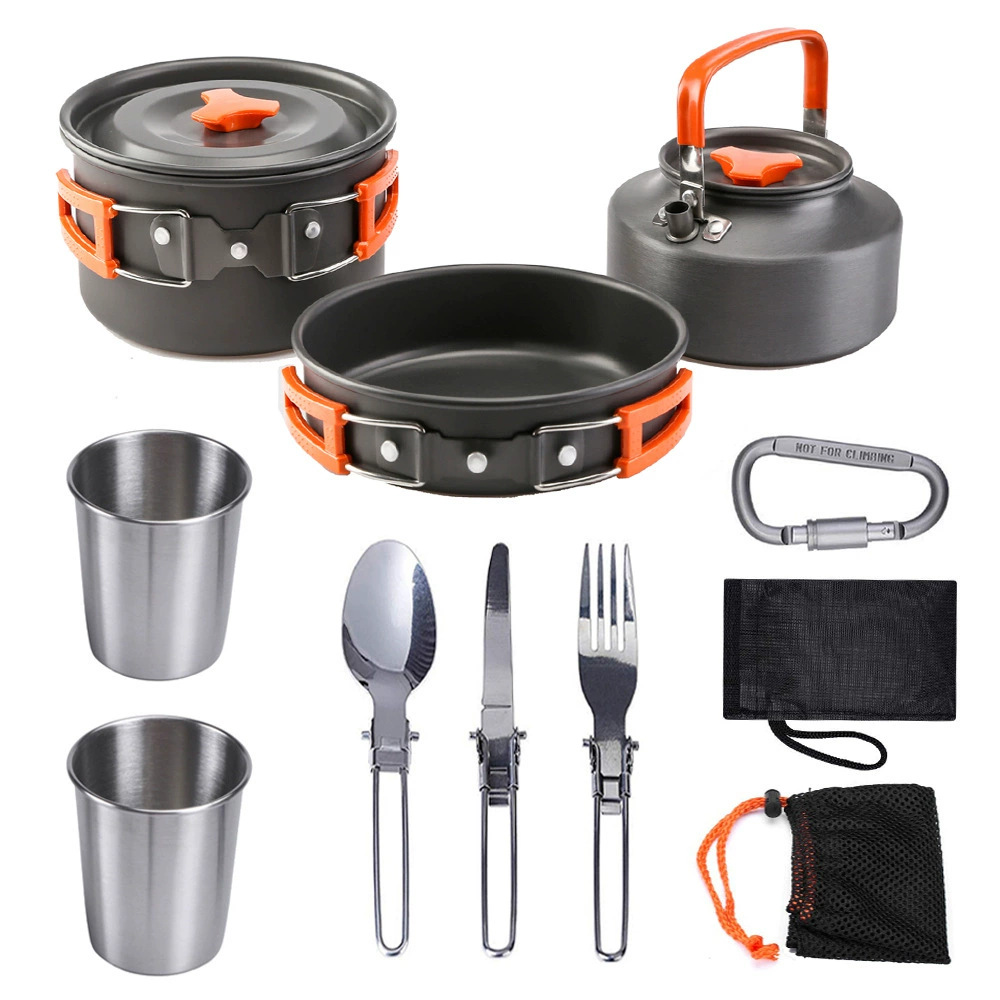 高品质 户外用品爆款2-3人套锅户外露营炊具炊具套装折叠茶壶组合