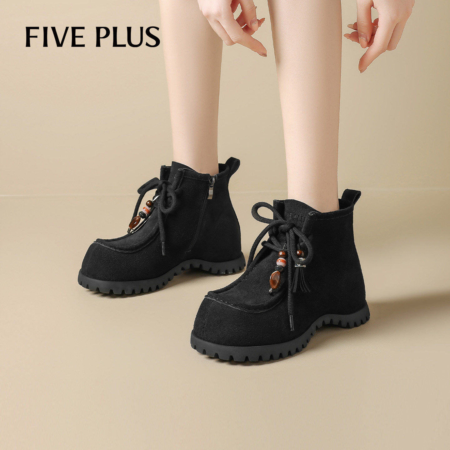 FIVEPLUS复古内增高马丁靴