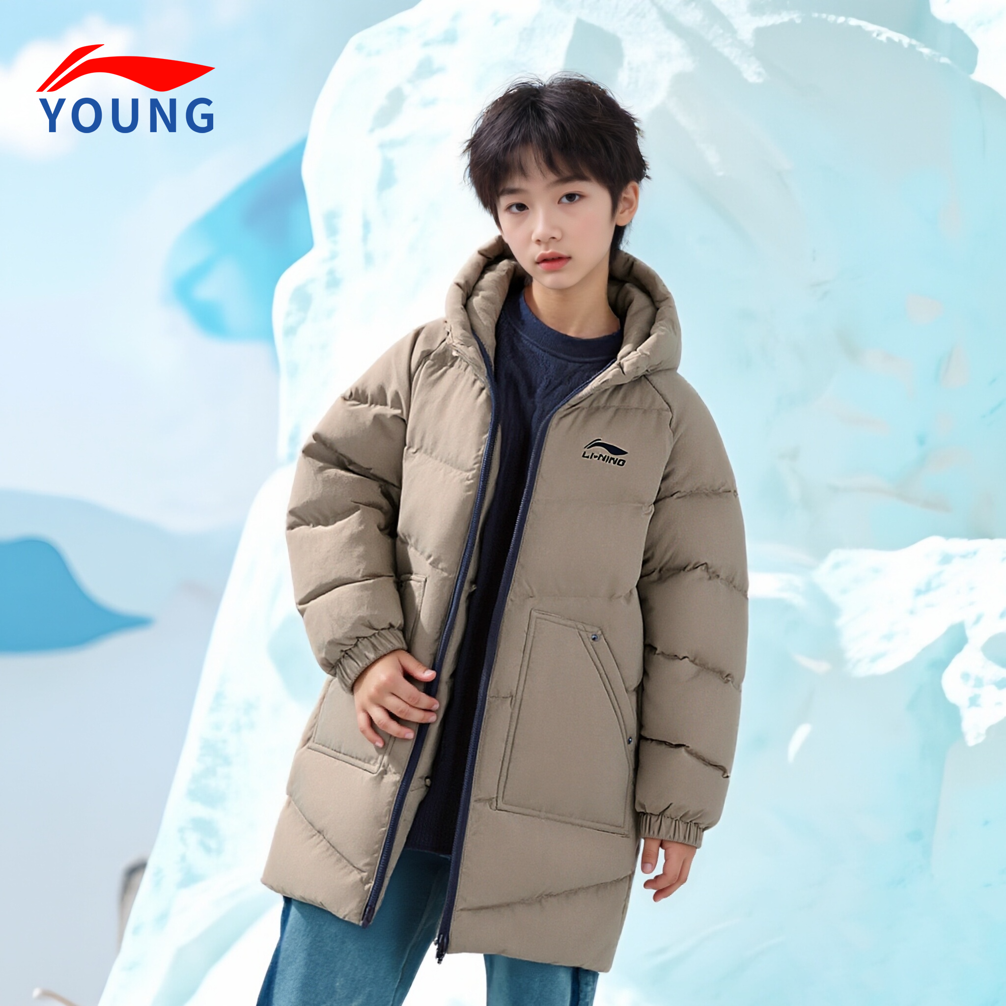 李宁儿童羽绒服宽松休闲保暖外套