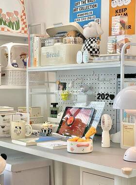 书架书桌收置物架桌面纳桌多上层铁UPP艺架子学生电脑桌洞洞