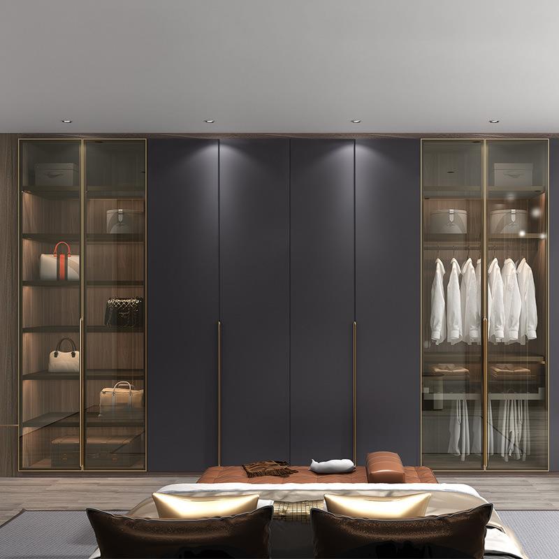 广州柜轻奢风卧室衣柜整体全屋现代玻橱璃门平开门衣衣D026帽间衣