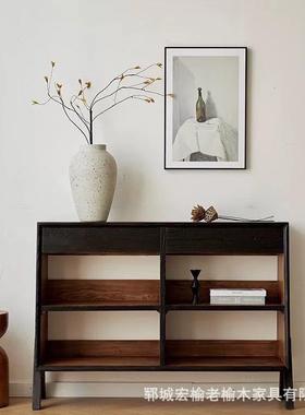 实木黑色边柜茶水柜橱玄柜柜柜榆木餐关边中PCH古风客厅柜子