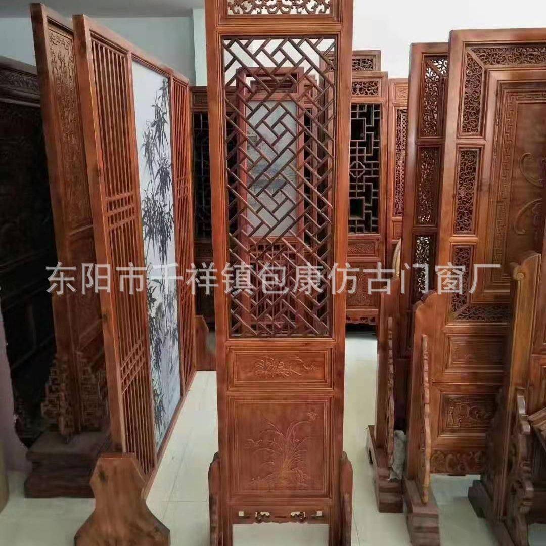 中式卯工艺仿门窗空雕镂刻隔断榫屏木雕花838格屏古风梅兰竹菊木