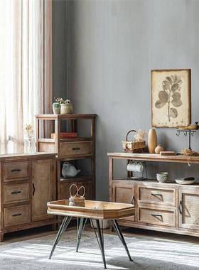 实木家居美式乡做旧厅收纳储物客柜flot工业风村民IJD宿玄关柜复