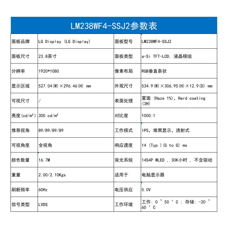 LM23WF屏4-SSJ2液晶模组LG23.8寸液晶1920×1691080全视角3800cd/
