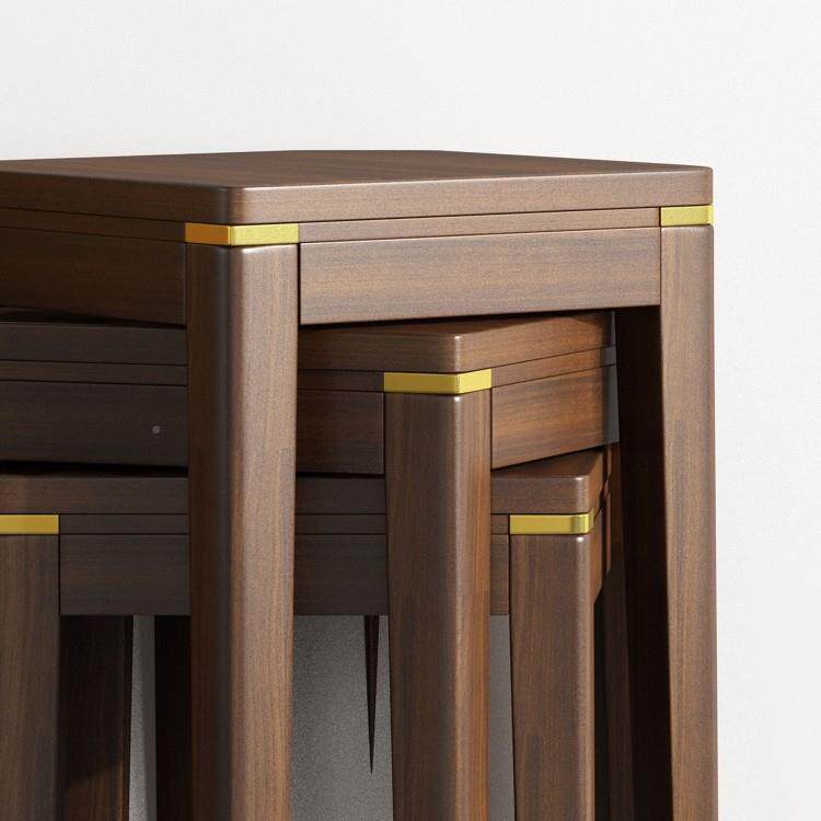 化全实木家用简约现中代妆凳中古餐桌新式方凳可叠MYC轻放奢椅子