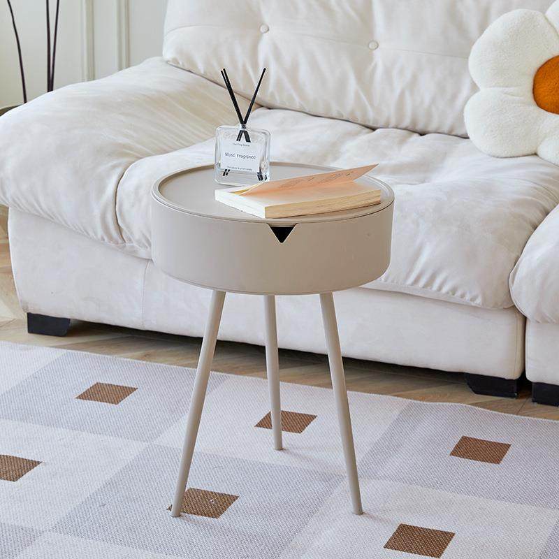 奶油风圆客形厅茶几小型家用现简约迷代你沙发边几小桌三腿茶几子