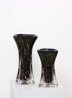 创纹意桌黑色裂三角口琉璃花瓶样板现代房轻奢家居茶几BUR面装饰