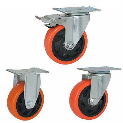 中型色寸通橙花轮子31208万6轮向带刹布草车脚轮定向万向带边刹脚