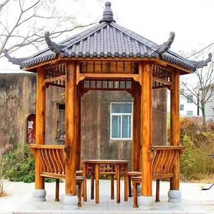 户外六角凉亭休院八QBO角亭庭子园林景观四角实木闲农亭子新村凉