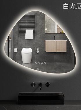 异DUX形浴浴室镜化妆镜异形防雾ed不规l智能室镜梳妆镜则卫生间灯