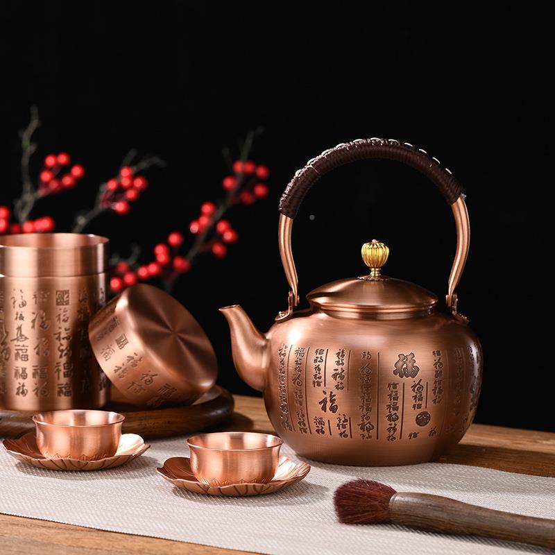 包邮围家用百图纯紫铜茶壶煮茶铜壶387福户外烧水煮茶壶炉柴火烧