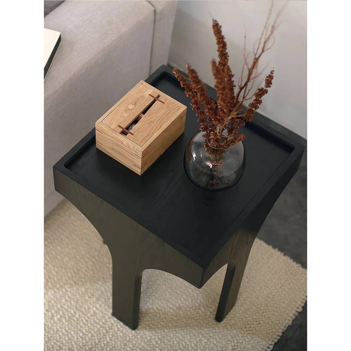 蜡0A沙发边几侧边柜角几边桌小茶意式茶几角几极简茶几轻奢实木桌