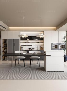 岛台餐桌一KUR体代简约岩板家轻中奢导台现小户型厨房用悬浮高端