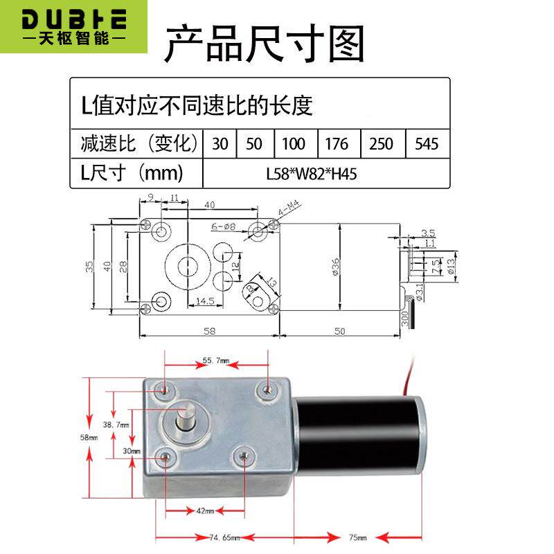 5882-5直流减速640电机2V轮24大扭矩涡蜗杆自锁马达4低速调速1正