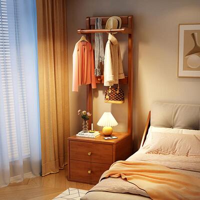 实木衣帽架户型玄落地小挂衣架置关架ICT卧物室床头柜一体衣服收